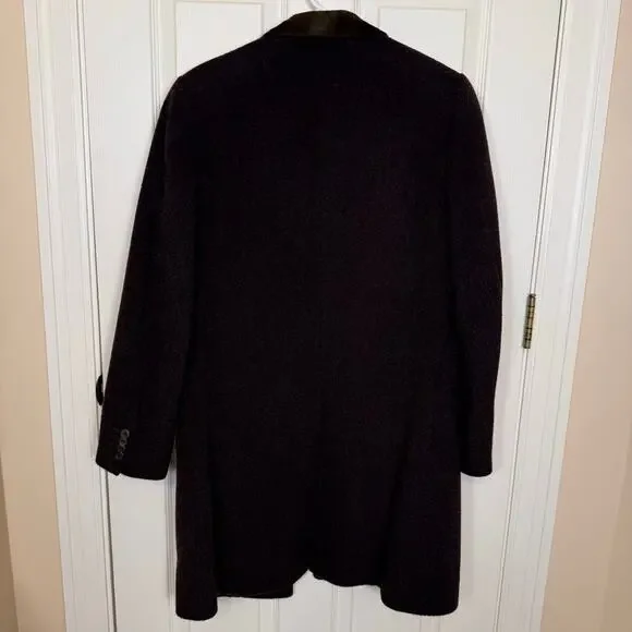 Ted Baker London Men’s Brown Herringbone Overcoat Velvet Collar Lined Coat Small - Picture 5 of 8